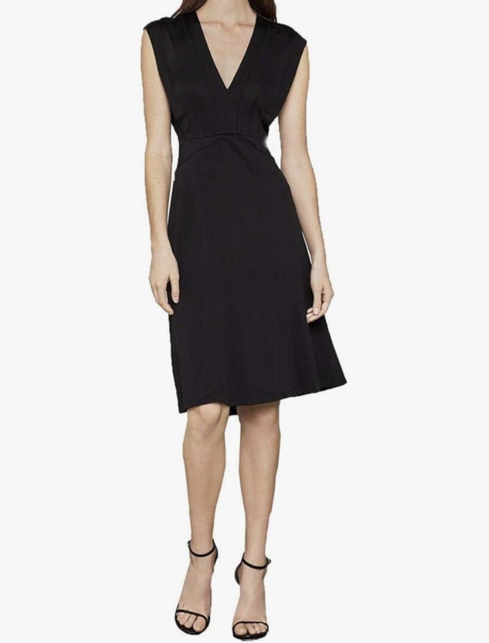 BCBG MaxAzria Black V-Neck Cap Sleeve A-Line Dress Women’s Sz Small Classic